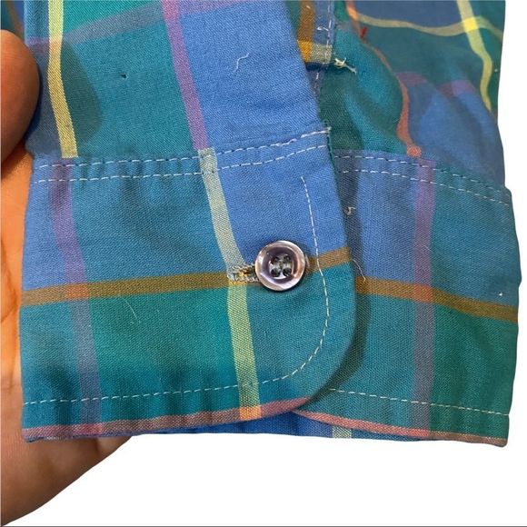 Givenchy pastel blue plaid long sleeve button front polyester/cotton shirt large - Picture 5 of 6